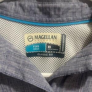 Magellan Outdoors Women’s Button-Down Shirt in Heathered Blue with Teal Trim